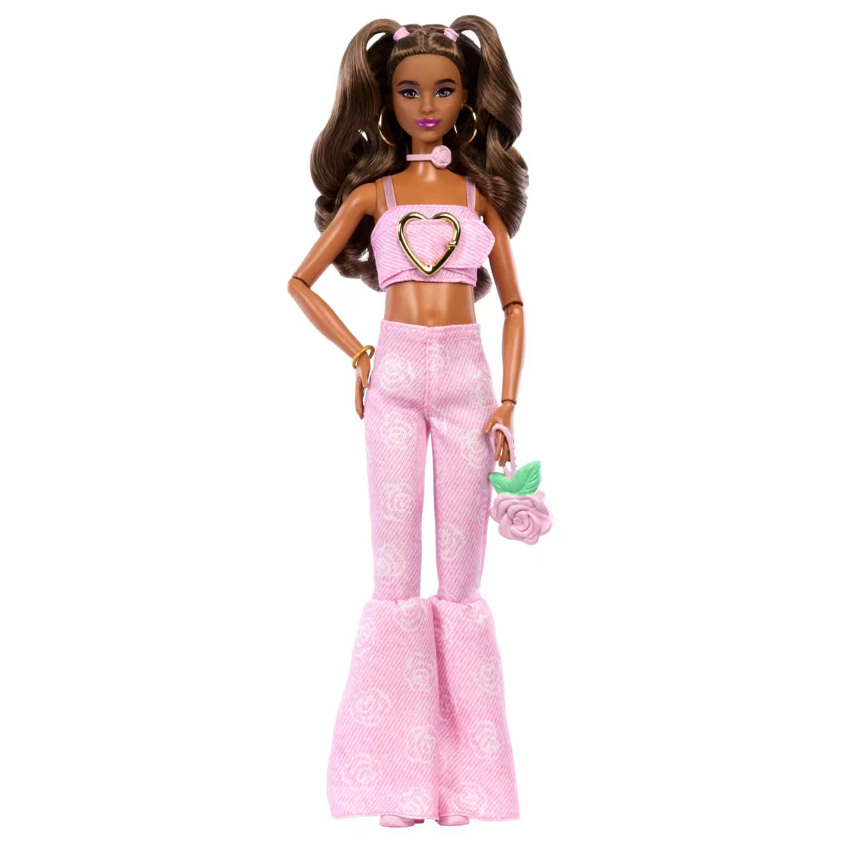 Barbie® Deluxe Style Fashion Doll #12 in Pink Denim Crop Top And Flare Jeans, Brunette