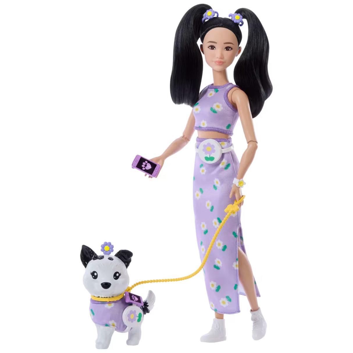 Barbie® Twinning Looks Fashion Doll With Pet Dog, Matching Purple Clothes & Accessories, Black Hair