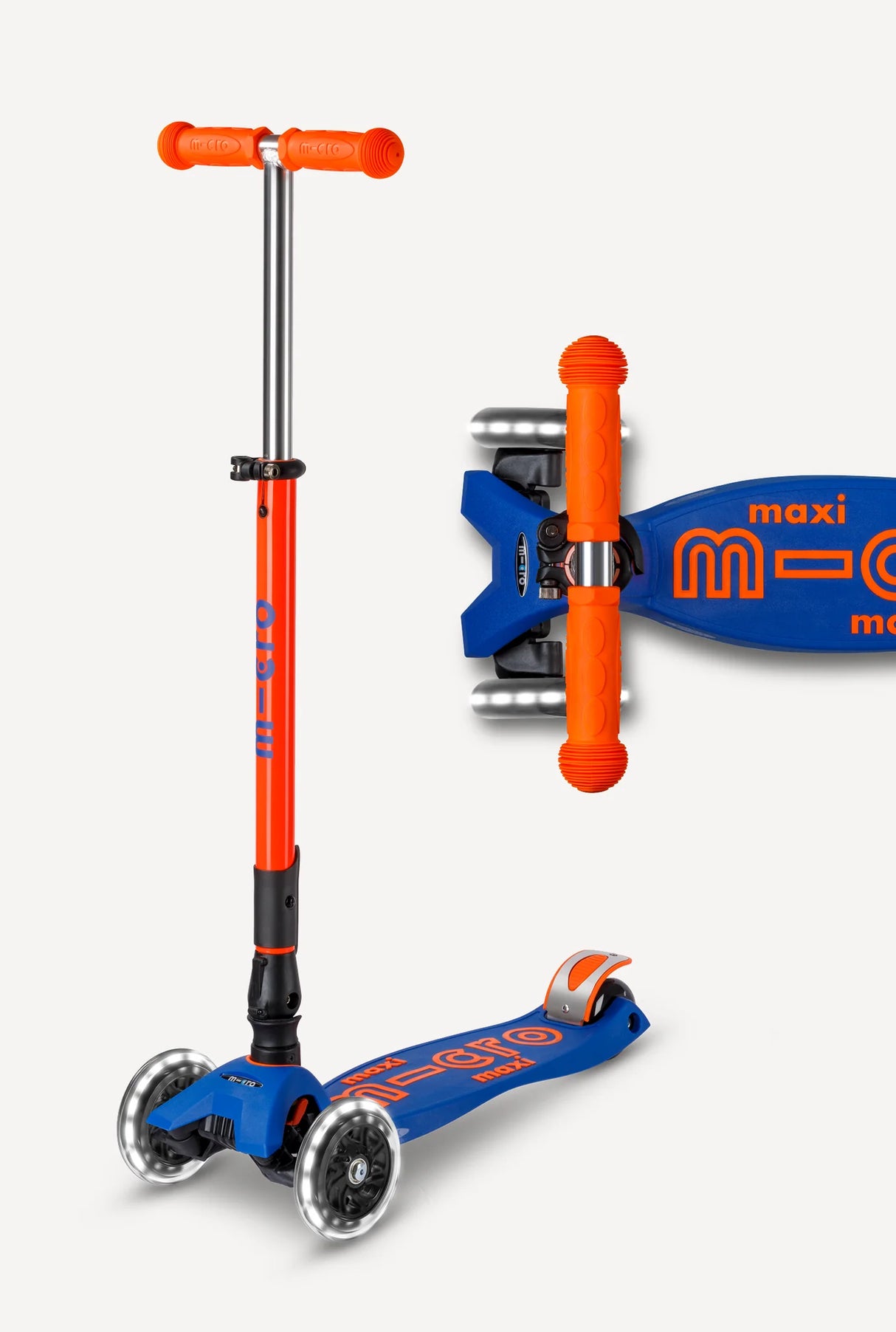 Maxi Deluxe LED Foldable Neon Blaze Orange and Navy Scooter