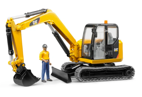 Cat Mini Excavator With Worker