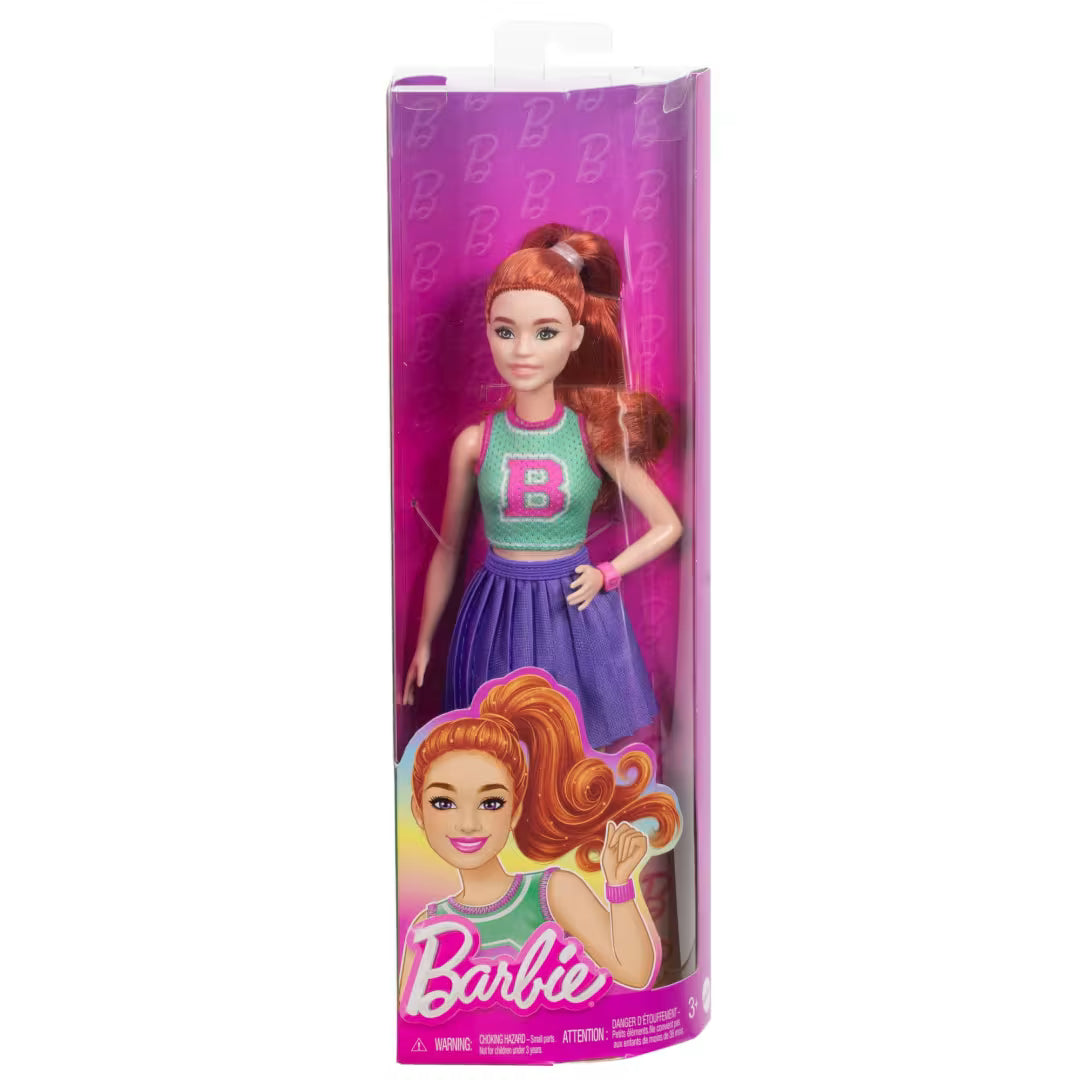 Barbie® Fashionista #232 in Jersey Top And Pleated Purple Skirt, Red Hair