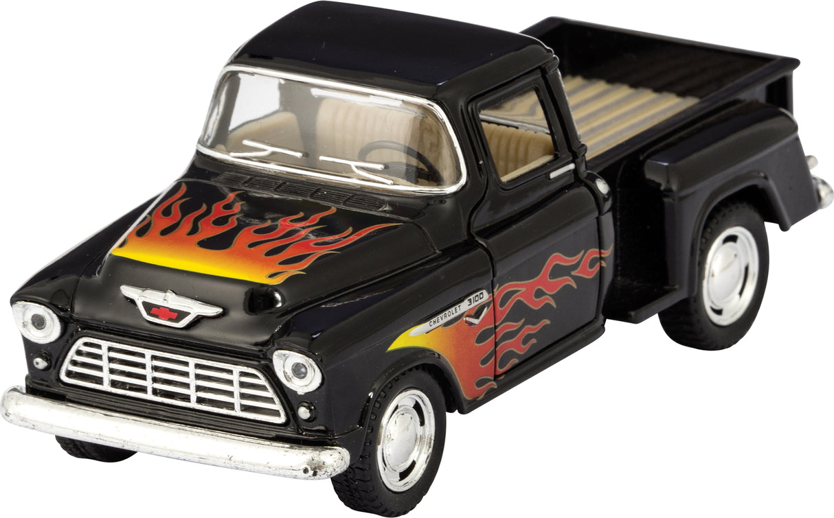 Diecast 55' Chevy Pickup w Flames (assorted colors)