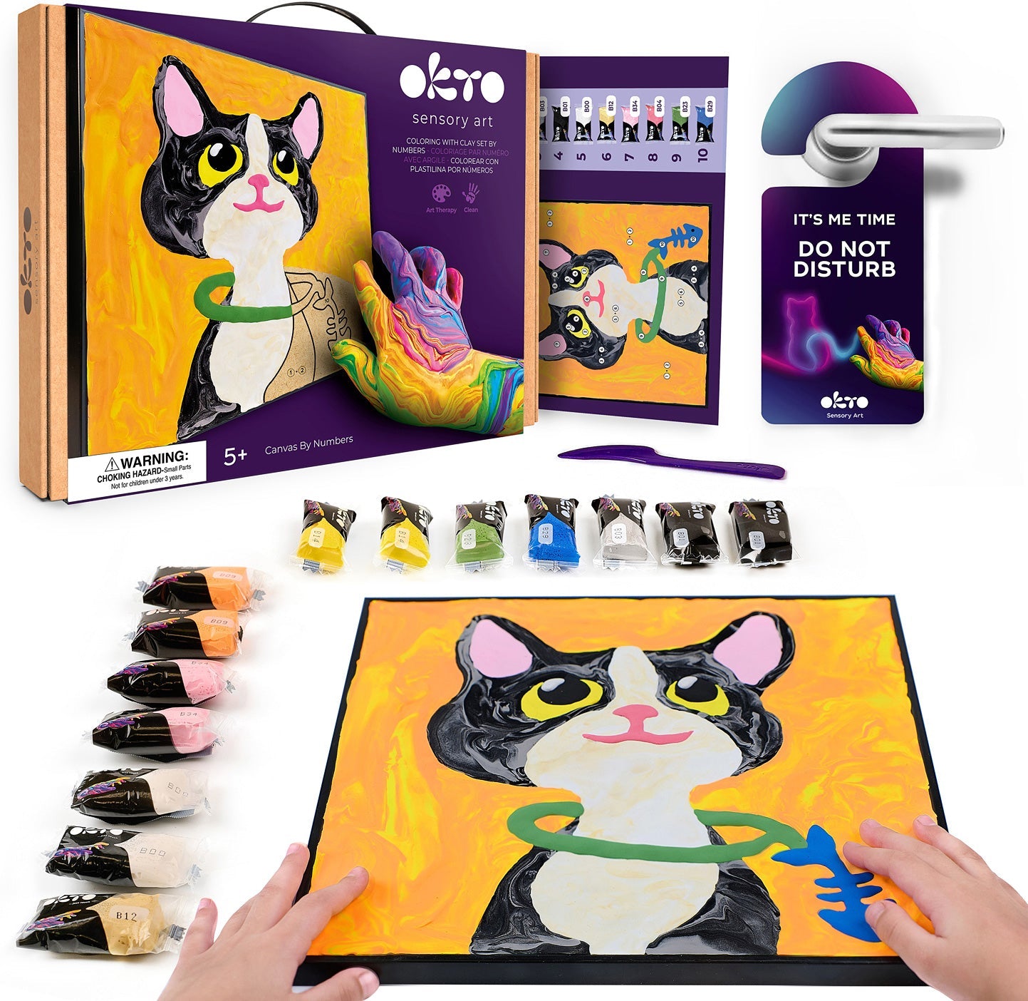 OKTO Sensory Art Coloring with Clay Set by Numbers Cat