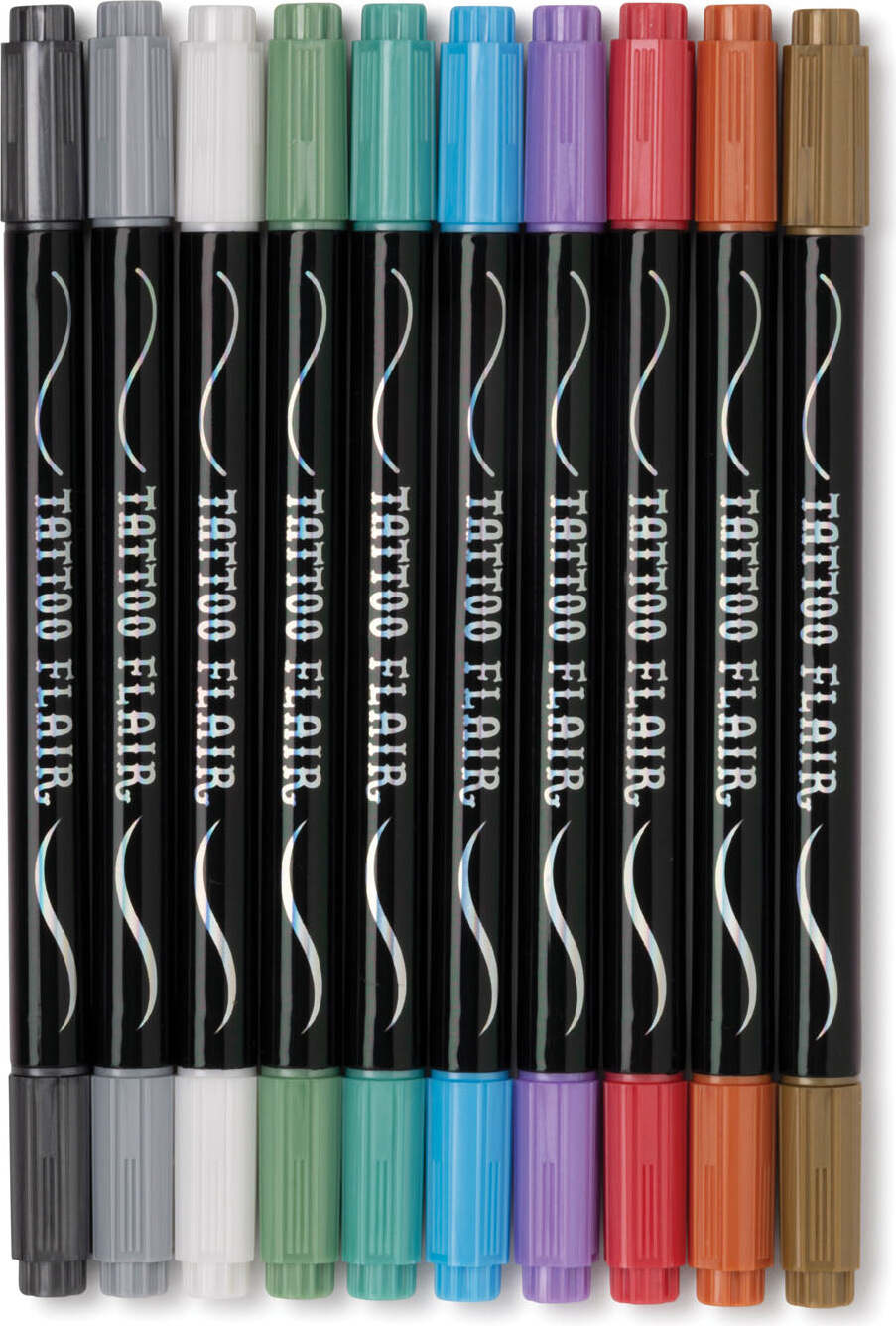 Metallic Tattoo Flair 10 Tattoo Markers + 12 Stencils
