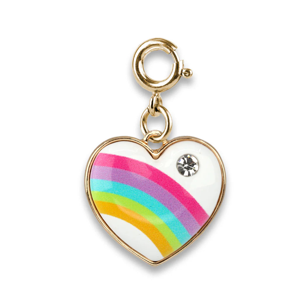 Gold Puffed Rainbow Heart Charm