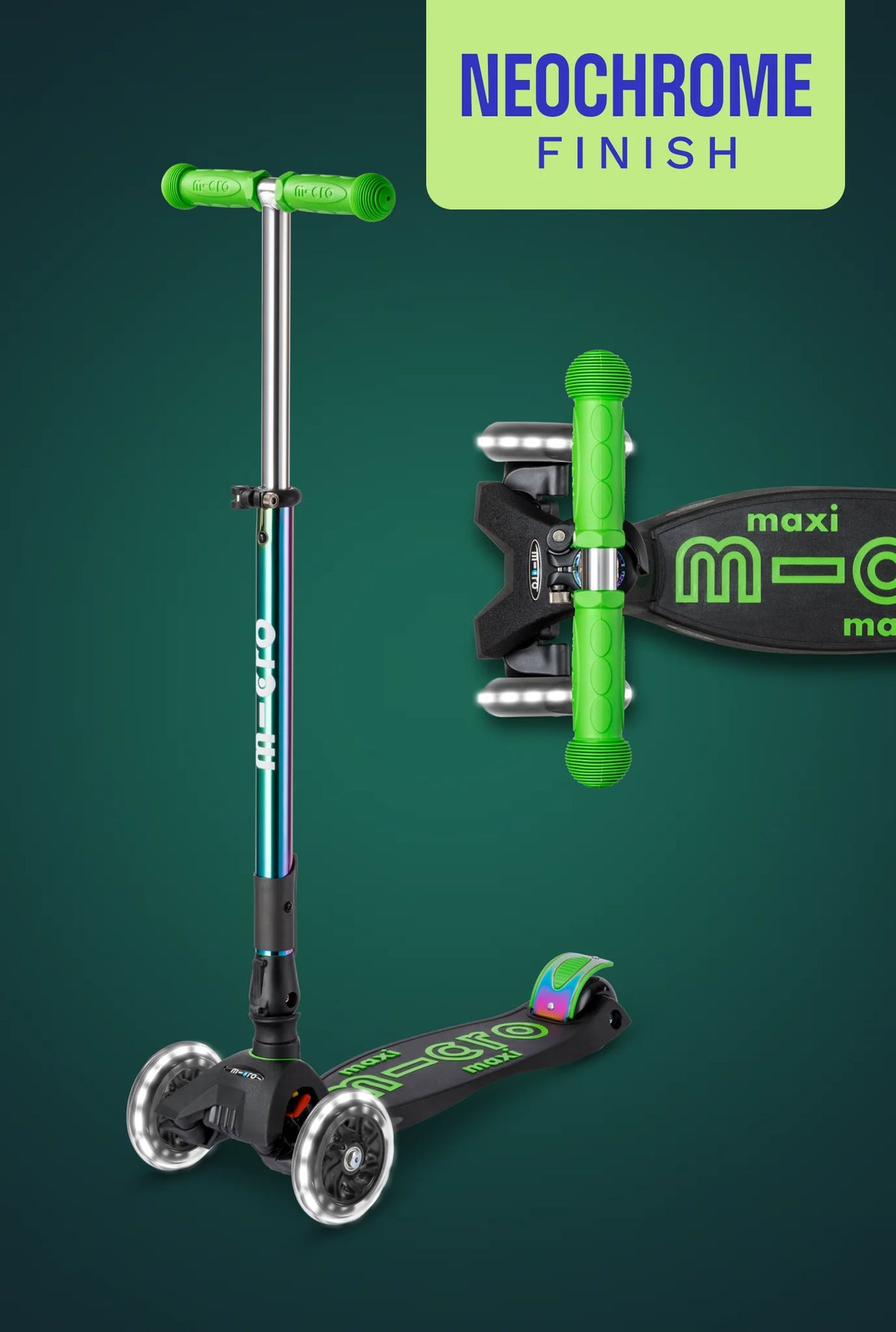 Maxi Deluxe LED Foldable Green Neochrome Scooter