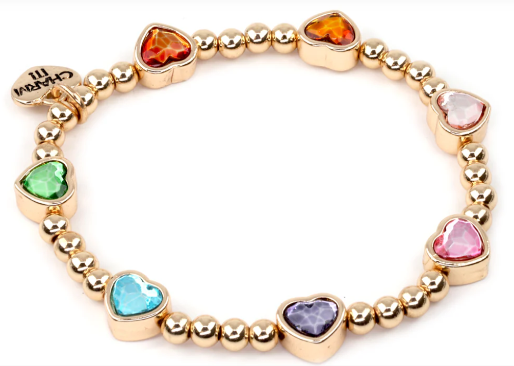 Gold Sparkle Heart Stretch Bead Bracelet