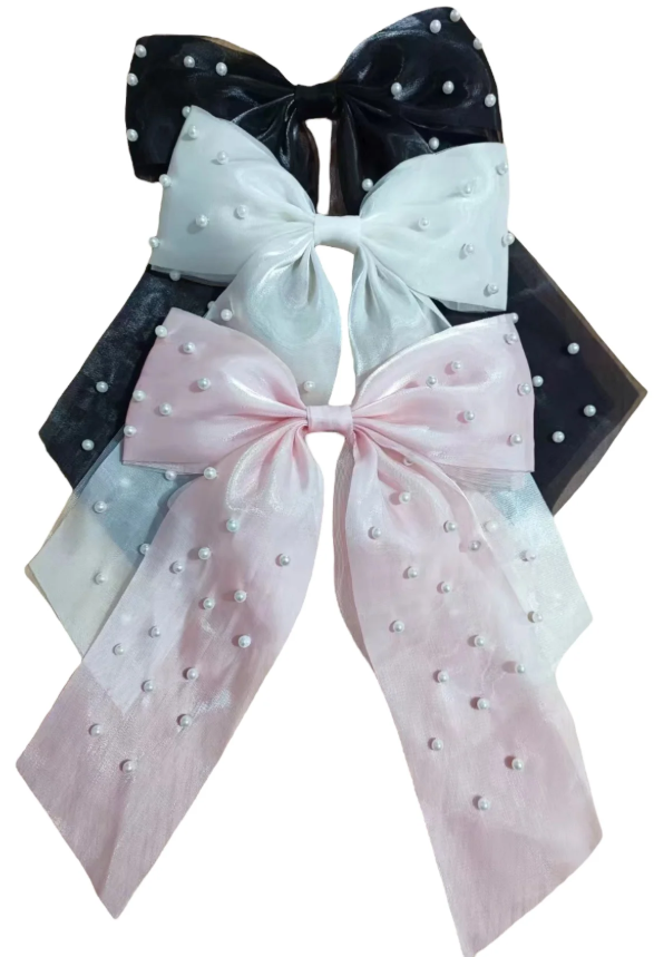 Long Pearl Hair Bows