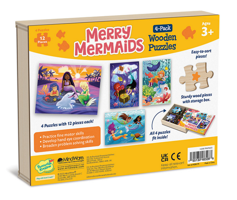 Merry Mermaids 4 Pack Wood Puzzle