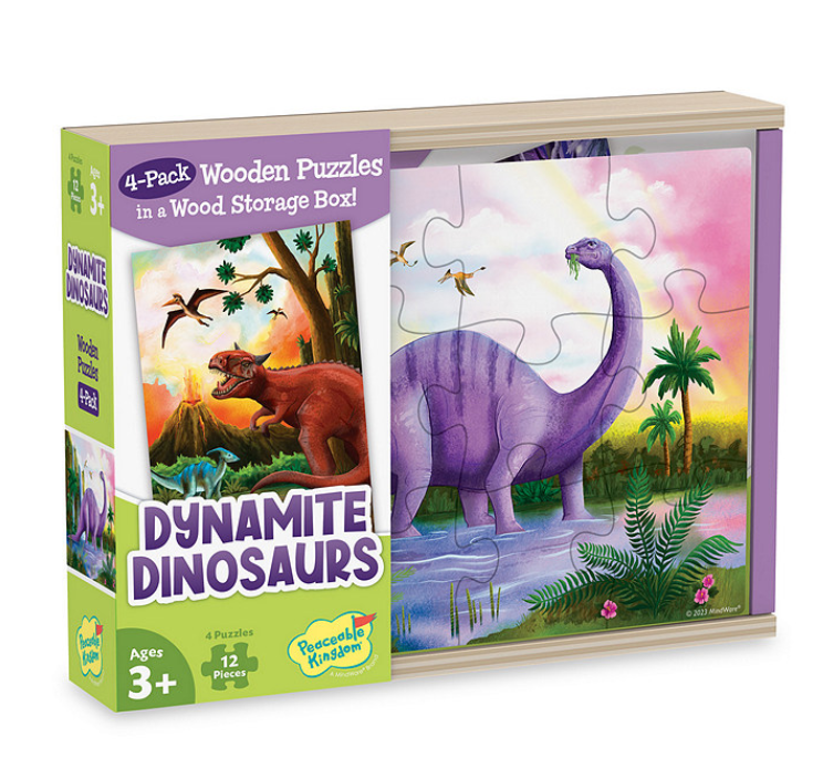 Dynamite Dinosaurs 4 Pack Wood Puzzles