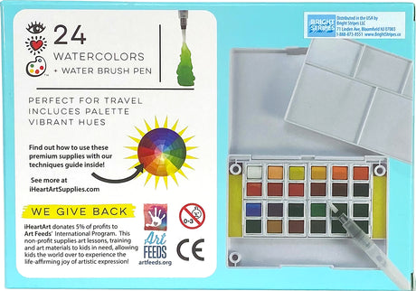 iHeart Art 24 Watercolors Water Brush Pen In Compact Travel Case