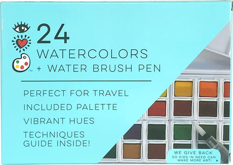 iHeart Art 24 Watercolors Water Brush Pen In Compact Travel Case