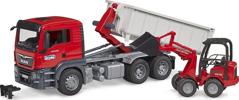 MAN TGS Truck with Roll-Off Container And Schäffer Yard Loader