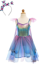 Blue Butterfly Twirl Dress with Wings and Headband (Size 3-4)