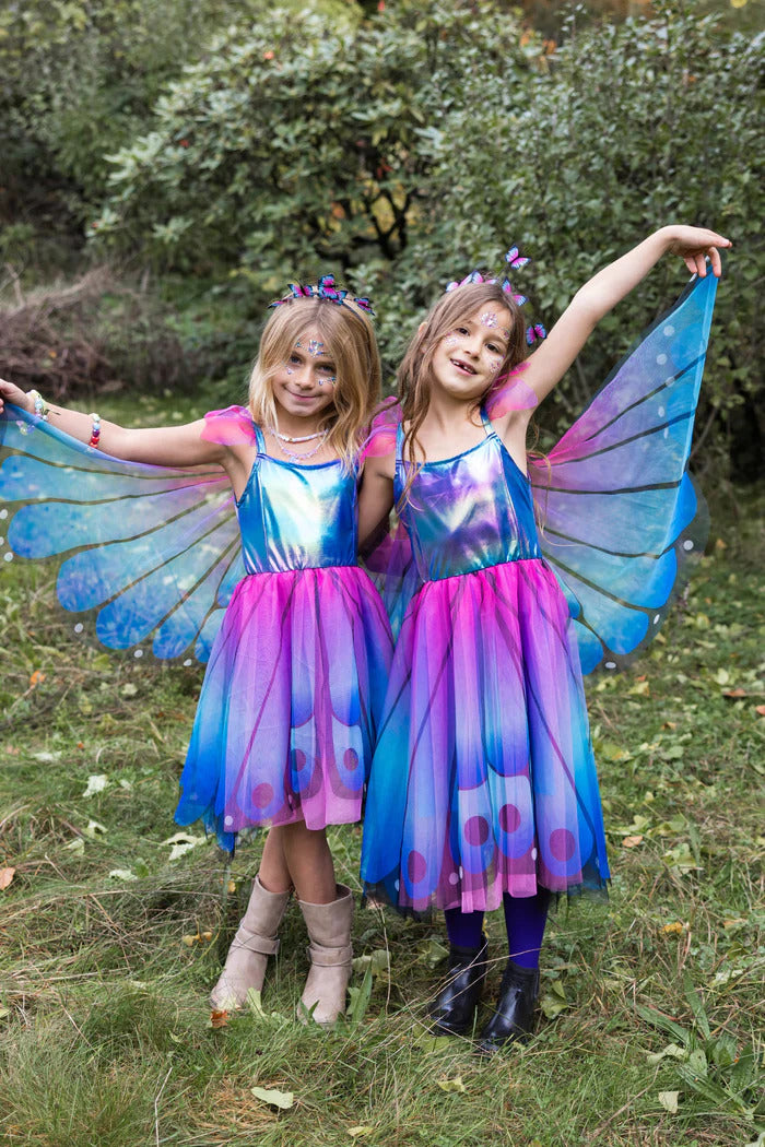 Blue Butterfly Twirl Dress with Wings and Headband (Size 3-4)