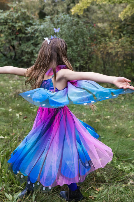 Blue Butterfly Twirl Dress with Wings and Headband (Size 3-4)