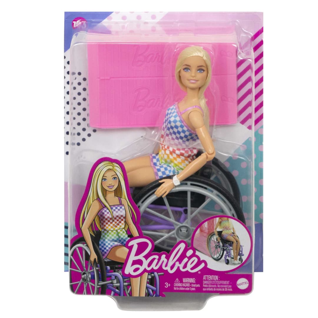 Barbie® Fashionistas™ Doll #194 With Wheelchair & Ramp, Blond Hair, Rainbow Dress & Accessories