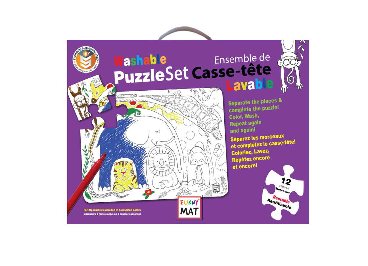 12 pc Animals Washable Puzzle with Markers