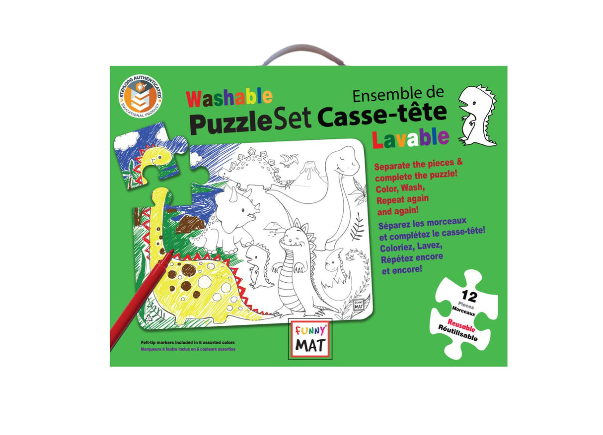 12 pc Dino Washable Puzzle With Markers