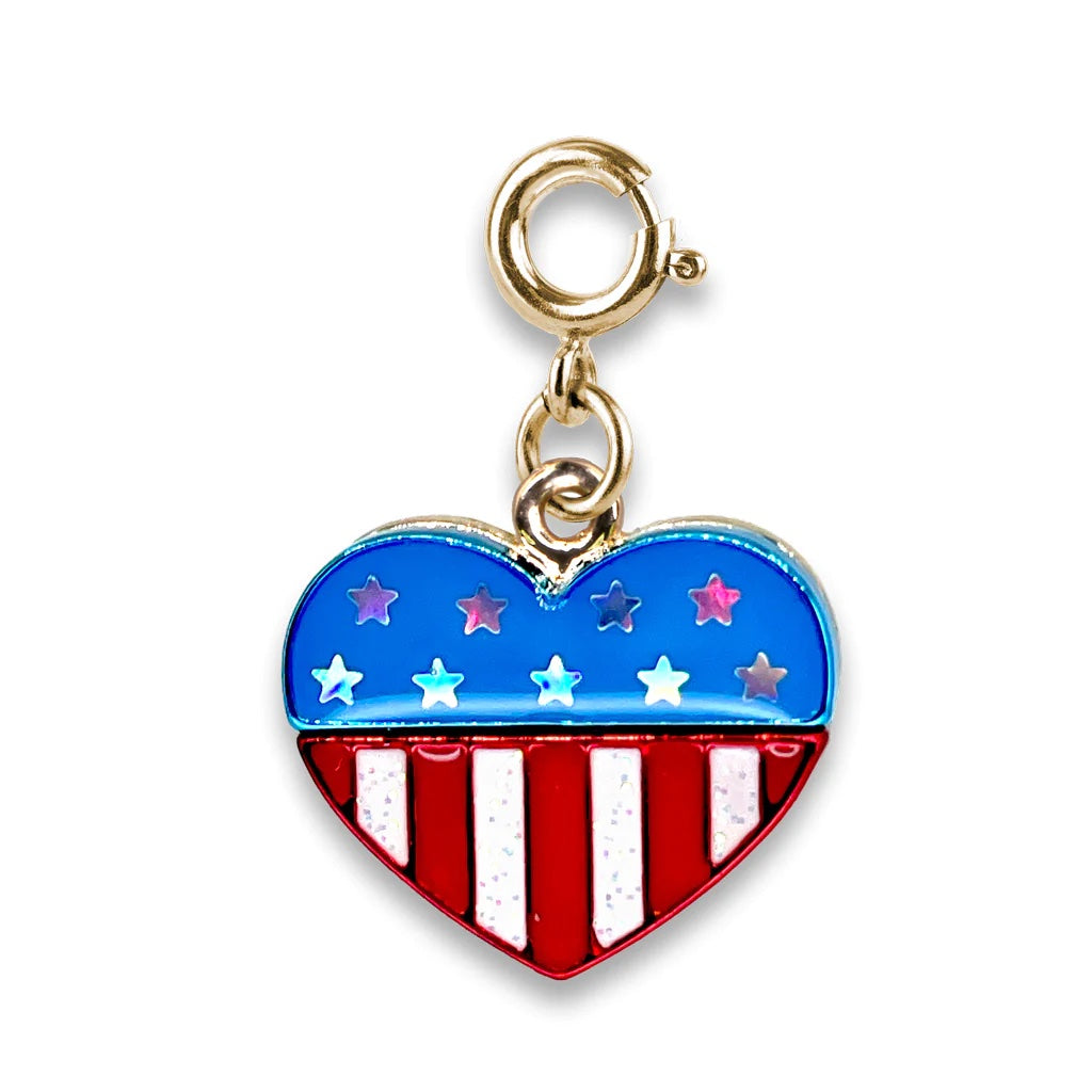 Gold Flag Heart Glitter Charm