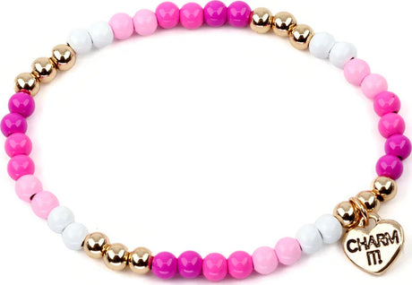 Gold Pink Stretch Bead Bracelet