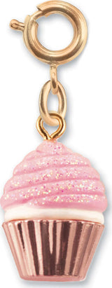 Gold Pink Glitter Cupcake Charm