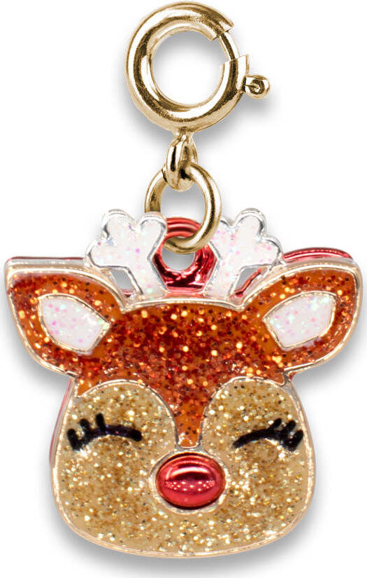 Gold Glitter Reindeer Charm