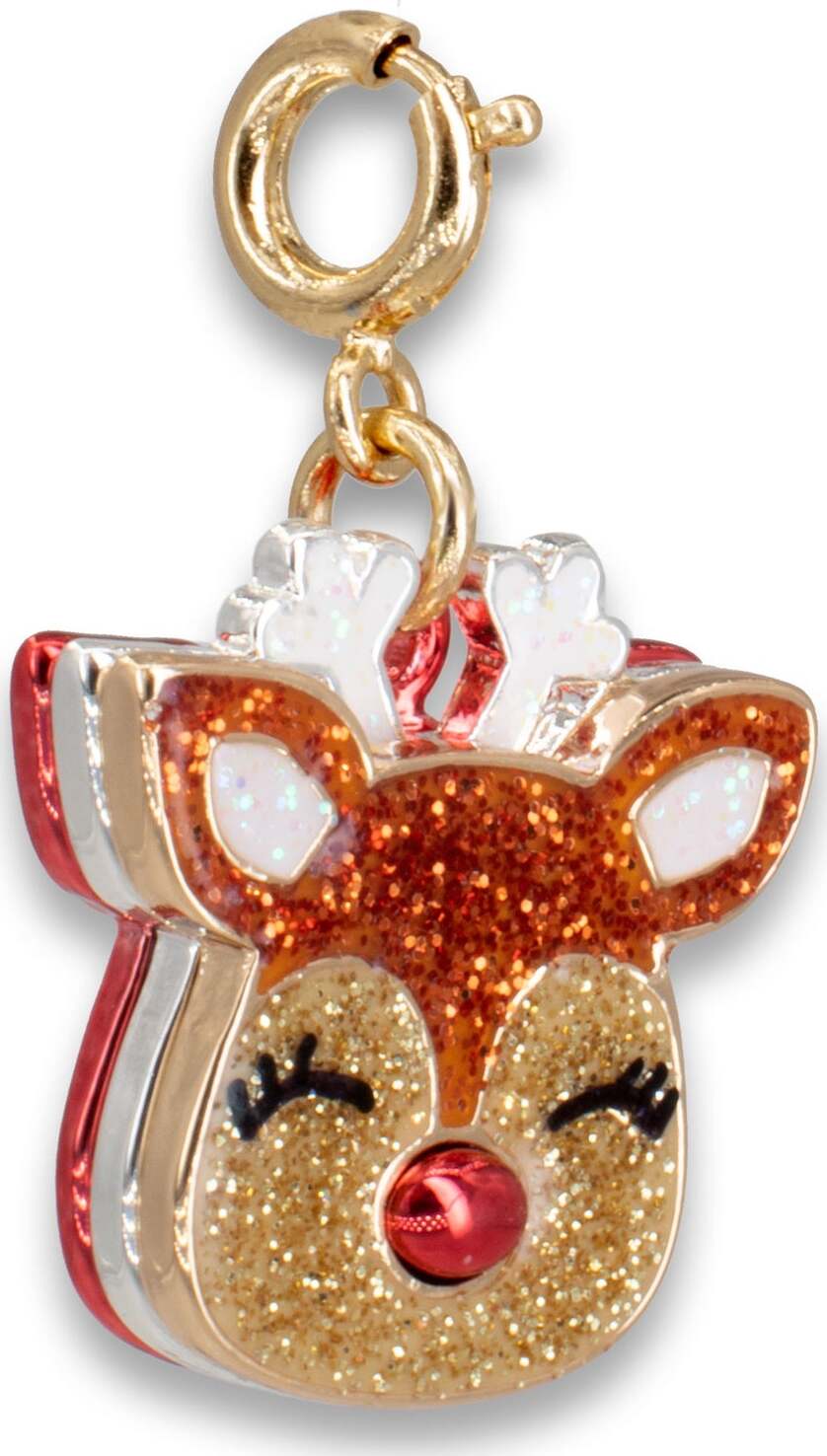 Gold Glitter Reindeer Charm