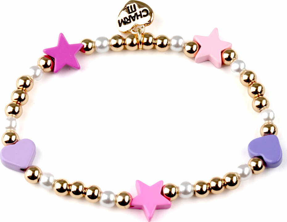 Gold Heart and Star Stretch Bead Bracelet