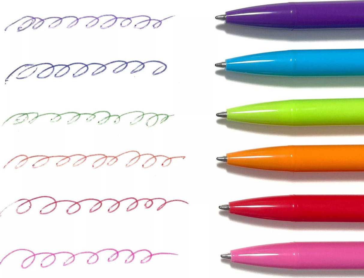 Bright Writers Colored Ink Retractable Ballpoint Pens - Set of 6