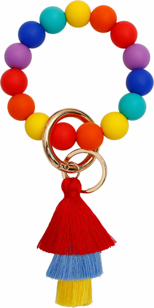 Rainbow Silicone Bead Tassel Keychains