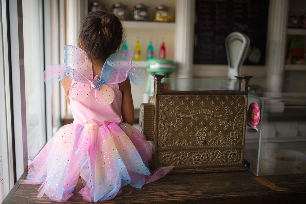 Rainbow Fairy Dress & Wings Size 5-6.