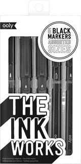 The Ink Works 5 Black Markers Assorted Sizes