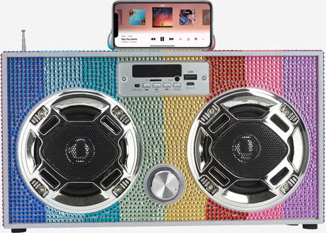 Bluetooth FM Radio W LED Speakers Rainbow Bling Boombox