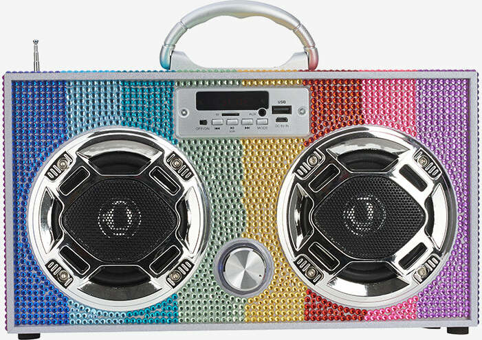 Bluetooth FM Radio W LED Speakers Rainbow Bling Boombox