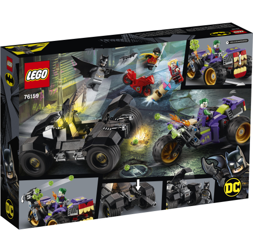 lego dc batman joker's trike chase batmobile playset with action minifigures 76159